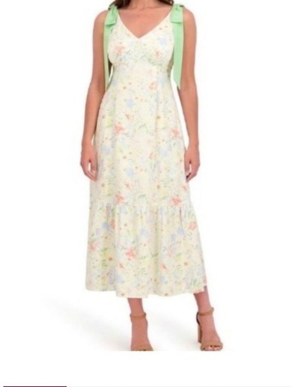 NWT BRIDGERTON Flora Dress in Yellow with Green Ties